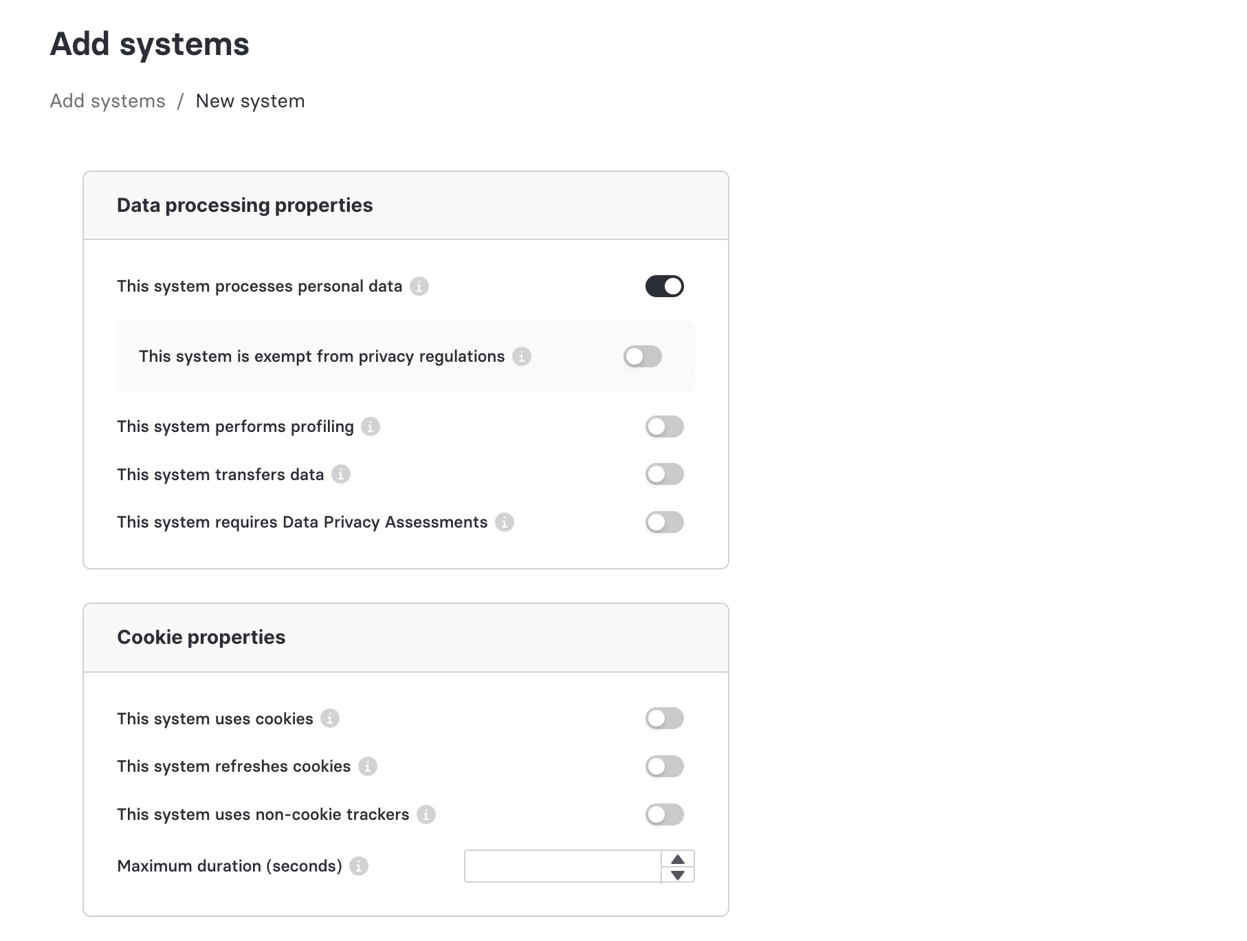 Configure data processing and cookie properties
