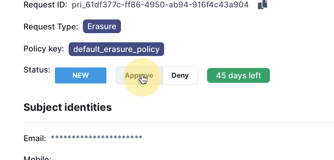 Approve Privacy Request from Details